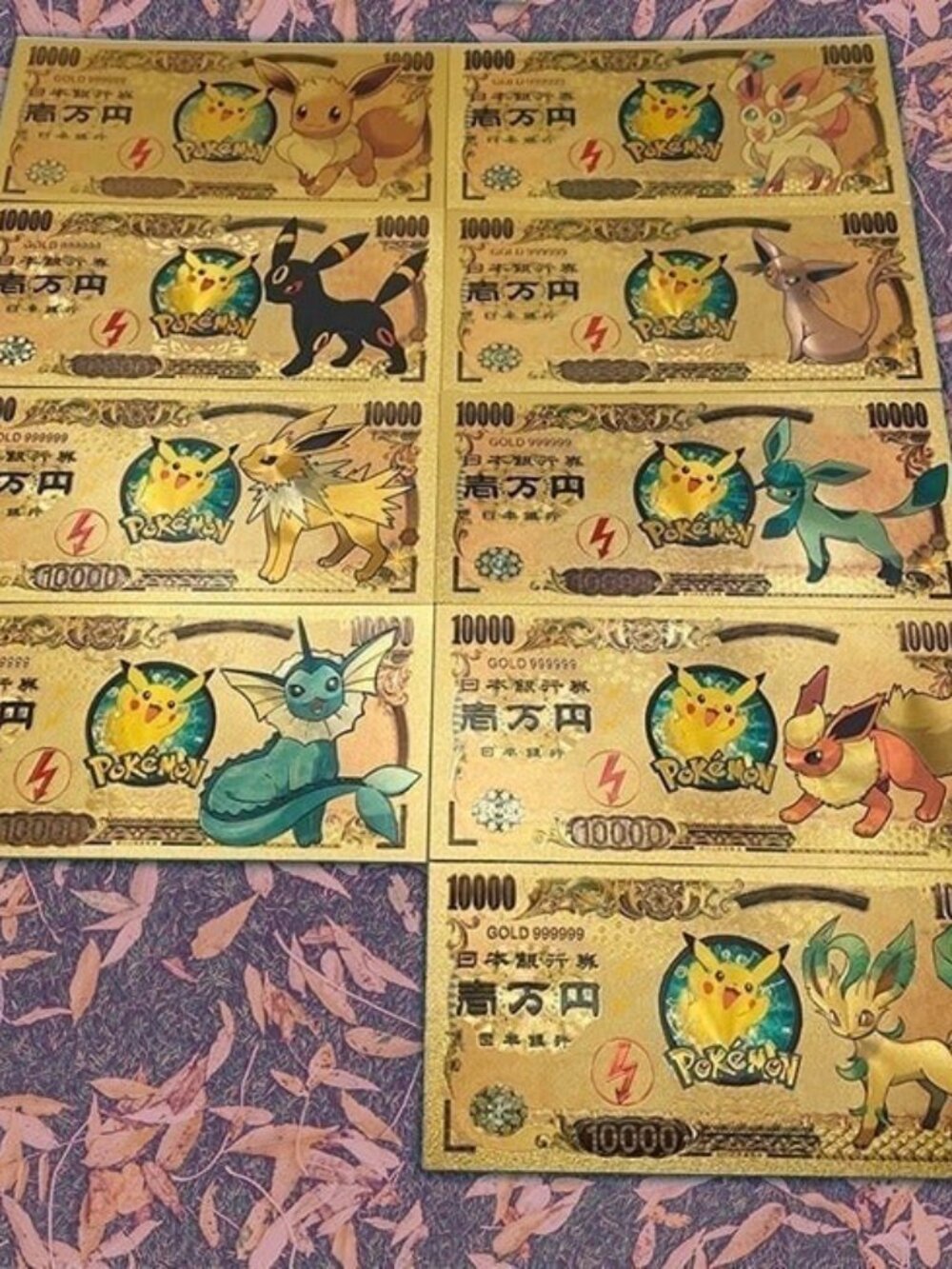 Pokemon Eevee Evolutions Gold Japanese Banknotes COMPLETE SET